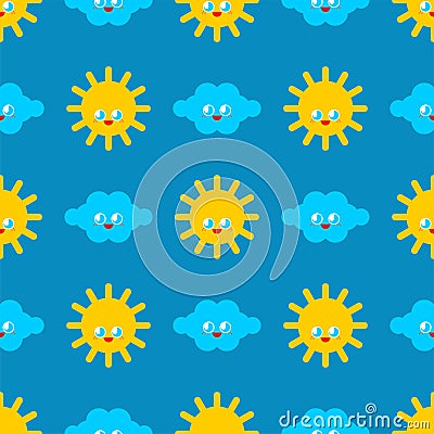 Baby cloth Cute pattern. funny sun and cloud cartoon style background. kids character texture. Childrens style Vector Illustration