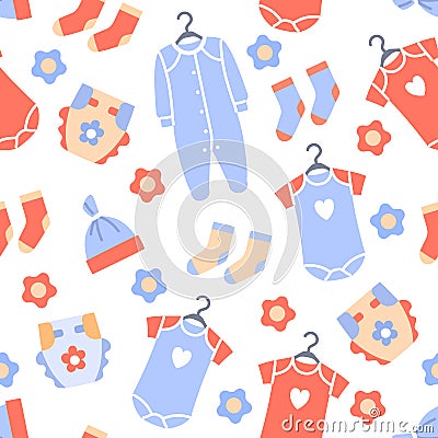 Baby clothes background. Newborn store pattern. Vector Illustration