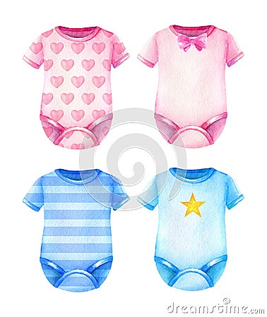 Baby clothes. Boys and girls clothes. Watercolor illustration Cartoon Illustration