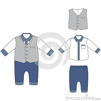Baby cloths, baby boy outfit- elegant shirt, pants and vest Vector Illustration