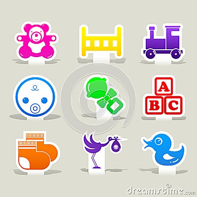 Baby color icons toy set logo sign Vector Illustration