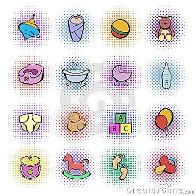 Baby comics icon set Vector Illustration