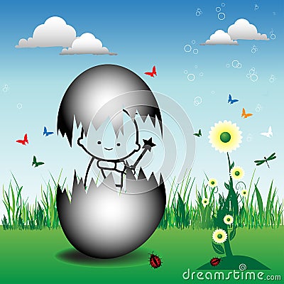 Baby coming out from an egg Vector Illustration