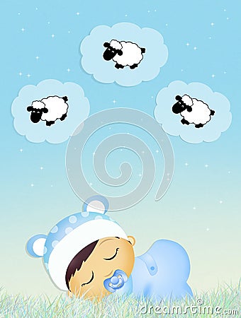 Baby counting sheeps in the night Stock Photo