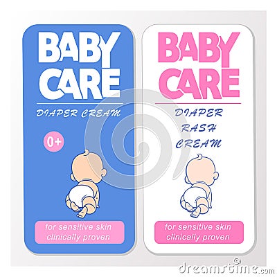 Baby cream logo design template. Baby in diaper emblem Vector Illustration