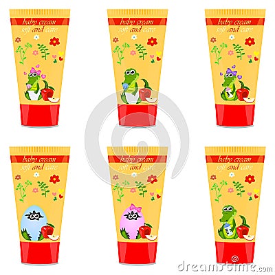 Baby cream tube with kids design Vector Illustration