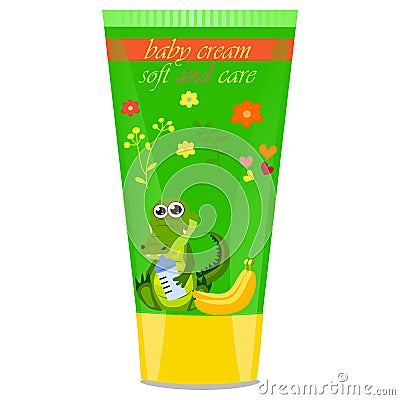 Baby cream tube with kids design Vector Illustration