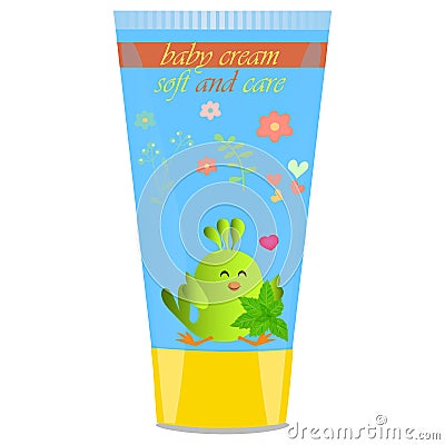 Baby cream tube with kids design Vector Illustration