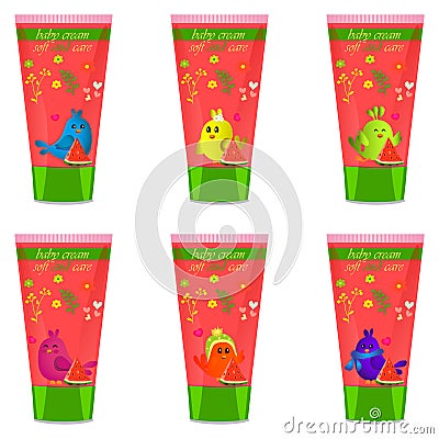 Baby cream tube with kids design Vector Illustration