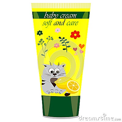 Baby cream tube with kids design Vector Illustration