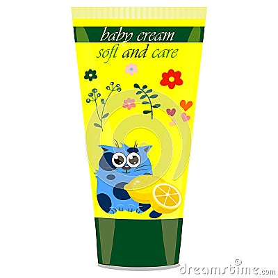 Baby cream tube with kids design Vector Illustration