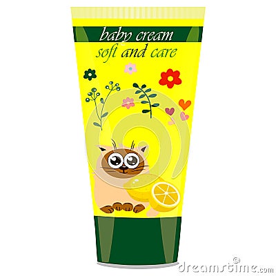 Baby cream tube with kids design Vector Illustration