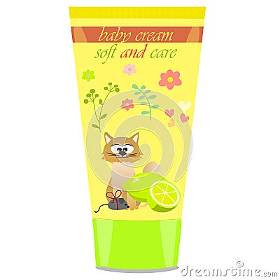 Baby cream tube with kids design Vector Illustration