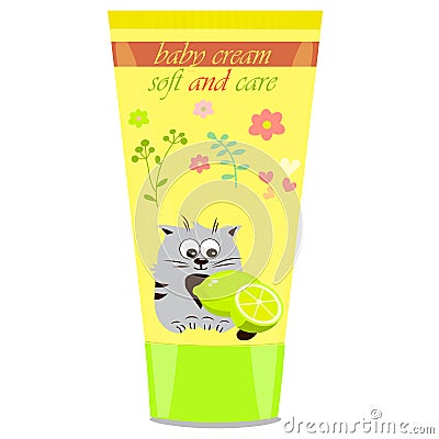 Baby cream tube with kids design Vector Illustration