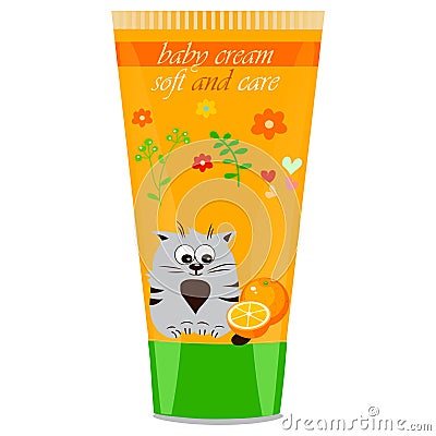 Baby cream tube with kids design Vector Illustration