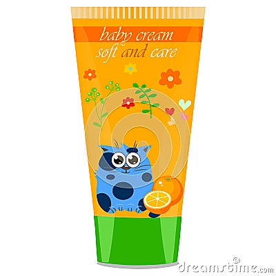 Baby cream tube with kids design Vector Illustration