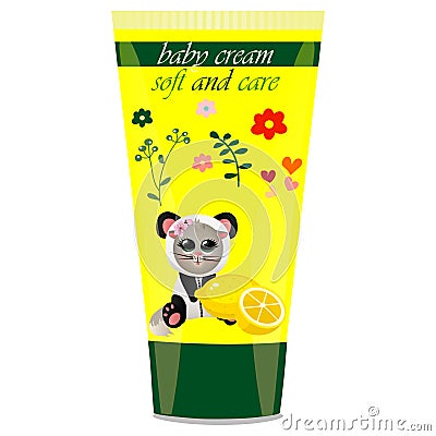 Baby cream tube with kids design Vector Illustration