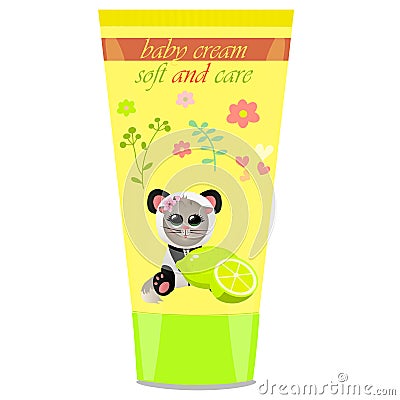 Baby cream tube with kids design Vector Illustration