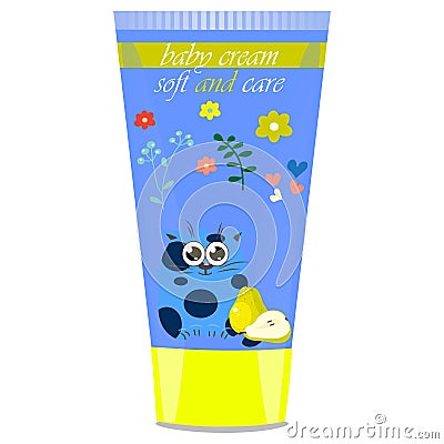 Baby cream tube with kids design Vector Illustration