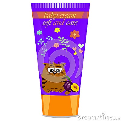 Baby cream tube with kids design Vector Illustration