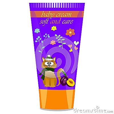 Baby cream tube with kids design Vector Illustration