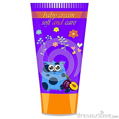 Baby cream tube with kids design Vector Illustration