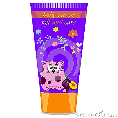 Baby cream tube with kids design Vector Illustration