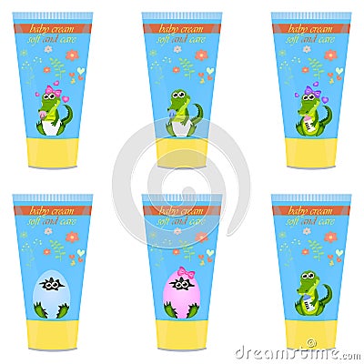 Baby cream tube with kids design Vector Illustration