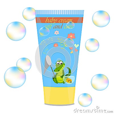 Baby cream tube with kids design Vector Illustration