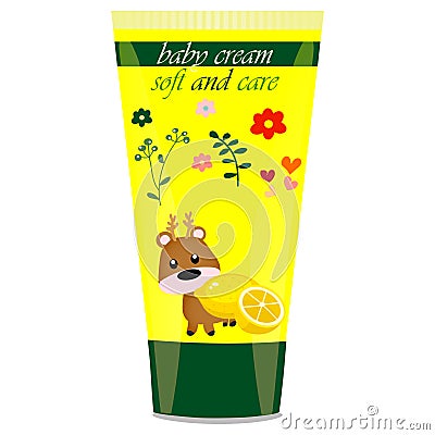 Baby cream tube with kids design Vector Illustration