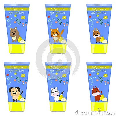 Baby cream tube with kids design Vector Illustration