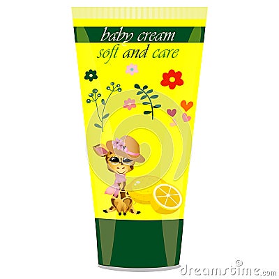 Baby cream tube with kids design Vector Illustration