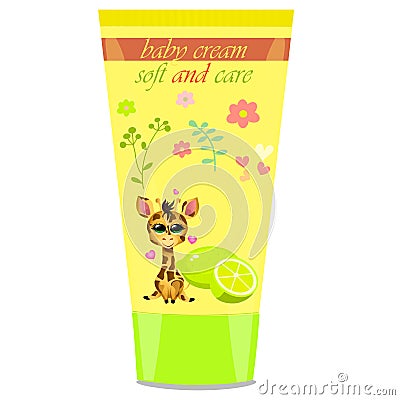 Baby cream tube with kids design Vector Illustration