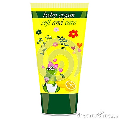 Baby cream tube with kids design Vector Illustration