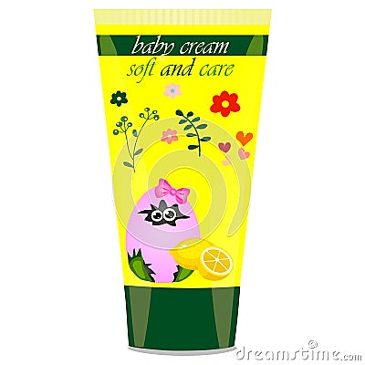 Baby cream tube with kids design Vector Illustration