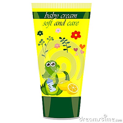 Baby cream tube with kids design Vector Illustration