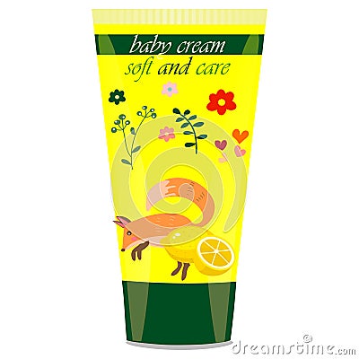 Baby cream tube with kids design Vector Illustration