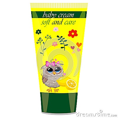 Baby cream tube with kids design Vector Illustration