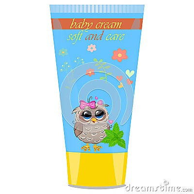 Baby cream tube with kids design Vector Illustration