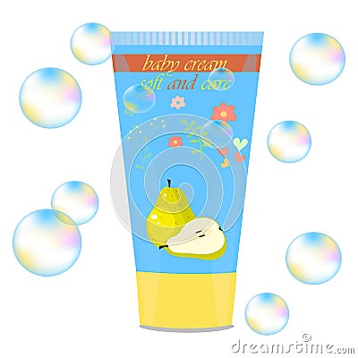 Baby cream tube with kids design Vector Illustration