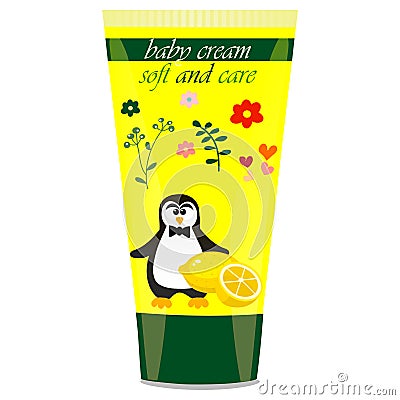 Baby cream tube with kids design Vector Illustration