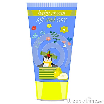 Baby cream tube with kids design Vector Illustration