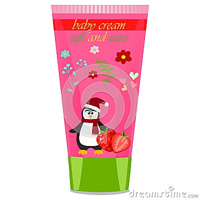 Baby cream tube with kids design Vector Illustration