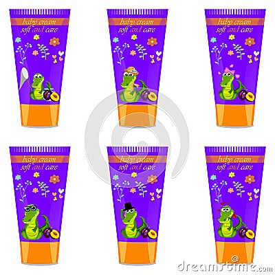 Baby cream tube with kids design Vector Illustration