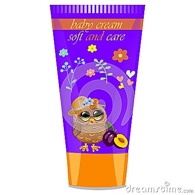 Baby cream tube with kids design Vector Illustration