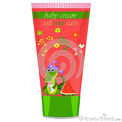 Baby cream tube with kids design Vector Illustration