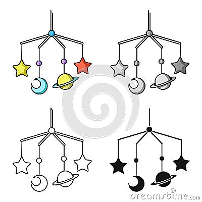 Baby crib icon in cartoon style isolated on white background. Baby born symbol stock vector illustration. Vector Illustration