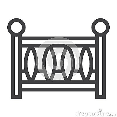 Baby crib line icon, baby cot and bed Vector Illustration