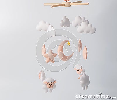 Baby crib mobile - kids toys, on white background Stock Photo