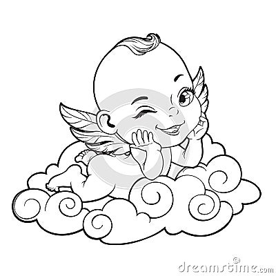 Baby Cupid shooting a bow Vector Illustration